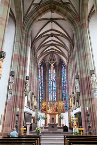Bavaria Marienkapelle inside view with stained glass and altar