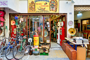 Flea market shopping in Monastiraki Athens Greece with vintage i