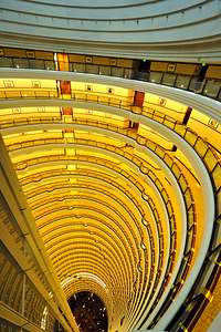 Grand hotel atrium with circular balconies in Shanghai China