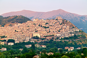 Panorama of Morano Calabro town at sunrise in Calabria Italy