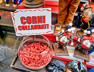 Lucky horns for sale in Spaccanapoli downtown quarter of Naples