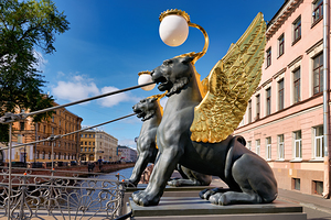 Bank Bridge in St. Petersburg with winged lions