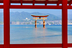Miyajima floating torii gate near Itsukushima Shrine in Japan