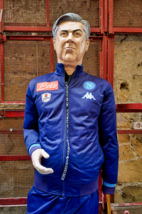 Statues of Christmas Nativity scene in Naples artisan workshop