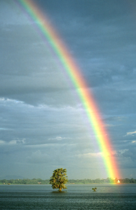 Rainbow shines over landscape in Myanmar after rainfall