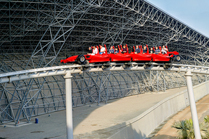 Ferrari World roller coaster ride in Abu Dhabi with guests