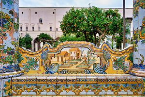 Visit to Santa Chiara Basilica church cloister in Naples Italy