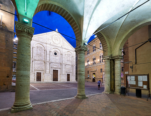 Piazza Pio II square at sunset in Pienza Val dOrcia Italy
