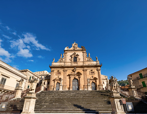 Chiesa di San Pietro Church in Modica Sicily Italy under blue sk