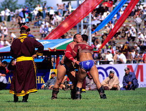 Wrestling competition at Naadam festival in Ulaanbaatar Mongolia by Marco Brivio