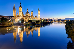 Basilica of Our Lady of the Pillar at sunset Zaragoza