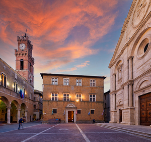 Visit to Pienza Val dOrcia town hall at sunset