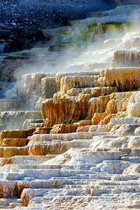 Mound Spring and Jupiter Terrace display geothermal features