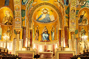 Mosaic of christ and saints in cappella palatina palermo italy