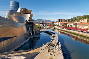 Construction and architecture near the river in Bilbao Spain