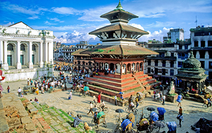Visitors gather at Durbar Square in Kathmandu Nepal during the 