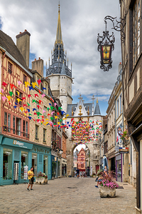 Auxerre clock and street view in Bourgogne France