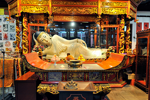 Reclining Buddha statue in temple in Shanghai China