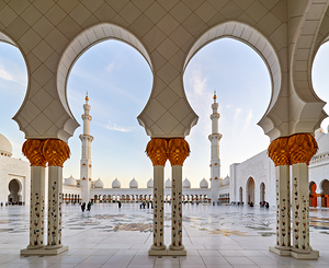 Sunset visitors at Sheikh Zayed Grand Mosque Abu Dhabi