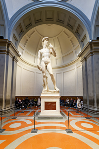 Florence Tuscany Italy. Gallery of the Academy of Florence. Interior of the gallery with Michelangelo David