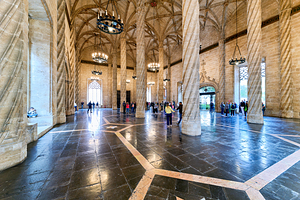 Visitors explore the interior of Lonja de la Seda in Valencia Sp