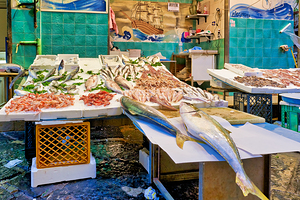 Fishmongers market in Pignasecca quarter of Naples Campania Ita