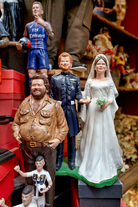 Figures from Christmas Nativity scene in Naples artisan workshop