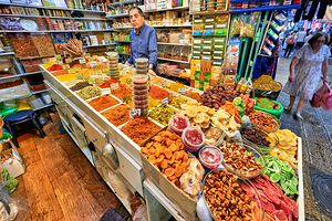 Dried fruit shop in the souq of old city in Jerusalem