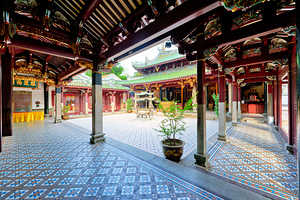 Visitors observe altars inside Thian Hock Keng Temple in Singapo
