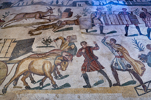 Mosaics show hunting scenes at Villa Romana del Casale in Sicily