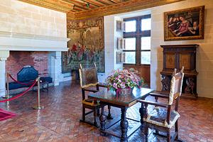 Interior of Chateau de Chenonceau in France with furniture and d
