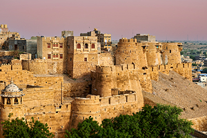 Sunset at the walls of Jaisalmer Fort in Rajasthan India