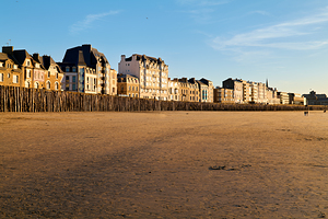 Grand Plage du Sillon beach at dusk in Saint Malo Brittany Fra