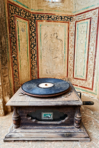 Old record player in a historic Rajasthan building