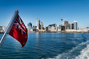 Skyline view from the ferry to Devonport in Auckland New Zealan