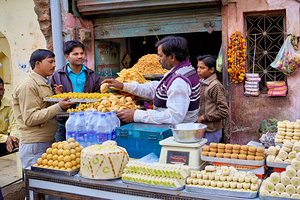 Street food stall in Orchha Madhya Pradesh offers snacks