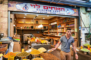 Spice vendor at Mahane Yehuda Market in Jerusalem Israel