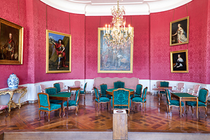 Chateau de Chambord interior with furniture and artwork on displ