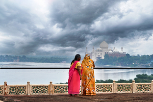 View of Taj Mahal from Agra with sky filled with clouds