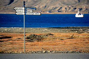 Directions guide visitors in Longyearbyen Svalbard Archipelago