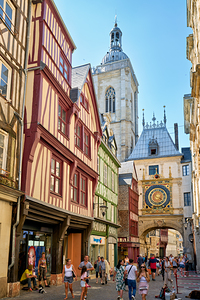 Walking in Rouen near Le Gros Horloge clock in Normandy France