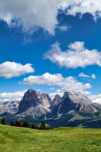 Panoramic view of Sassolungo mountain peak in Val Gardena Italy