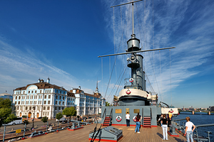 Cruiser Aurora in Saint Petersburg near the Neva River