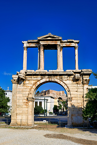 Hadrians Arch stands tall in Athens Greece under a clear sky