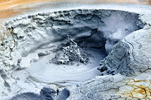 Hverir hot springs steam and mud activity in Iceland