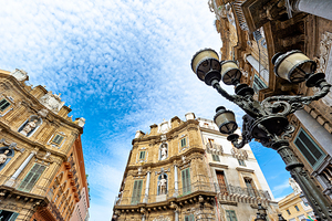 Quattro Canti square view in Palermo Sicily under blue sky