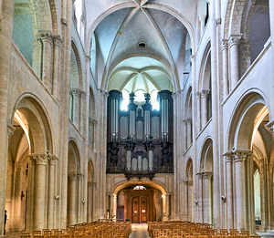 Pipe organ inside Abbey of Saint Etienne in Caen Normandy