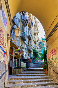 Narrow alley in Via Chiaia in Naples Campania Italy shows daily 