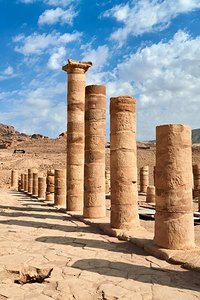 Hadrian Gate at Petra shows ancient columns in archaeological si
