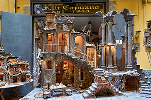 A nativity scene is displayed in a workshop in Naples by Marco Brivio